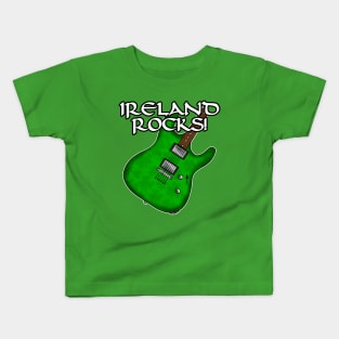 St Patricks Day Electric Guitar Irish Shamrocks Kids T-Shirt